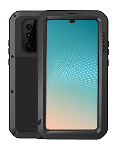 Fonrest Ganzkörper Hülle für Huawei P30 Pro, Love MEI 6,47-Zoll Schwerlast Hybride Aluminium Metall Stoßfest Schneesicher Staubdicht Case mit Hartglas, Unterstützt Wireless Charging (Schwarz)