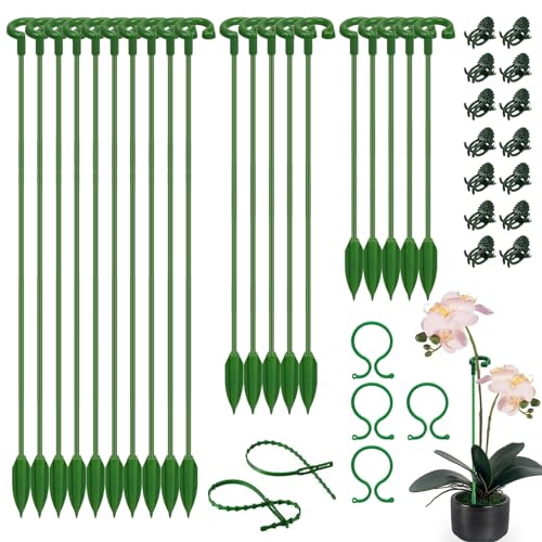 POTWPOT 20-teiliges Pflanzenstützen-Set, 3 Größen, 17 cm, 27 cm, Einzelstiel-Pflanzenstützpfähle, Blumenstützpfähle für kleine Topfpflanzen, Blumen, Phalaenopsis, Orchideen, Rosen