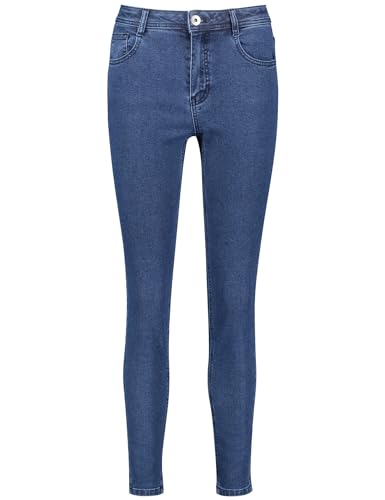 Taifun Damen Skinny Jeans Skinny Jeans 5-Pocket Jeans unifarben, Washed-Out-Effekt leicht verkürztes Bein Dark Blue Denim 44