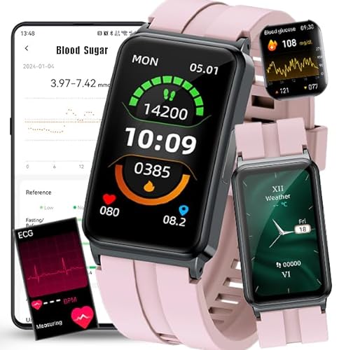 Fohatu ECG Smartwatch 𝐁𝐥𝐮𝐭𝐳𝐮𝐜𝐤𝐞𝐫,𝐁𝐥𝐮𝐭𝐳𝐮𝐜𝐤𝐞𝐫 Fitness-Tracker 𝐄𝐂𝐆 Pulsschlag Temperatur Pulsschlag Blut Blutsauerstoff Schlafüberwachung, Schrittzähler Aktivitätstracker,Pink