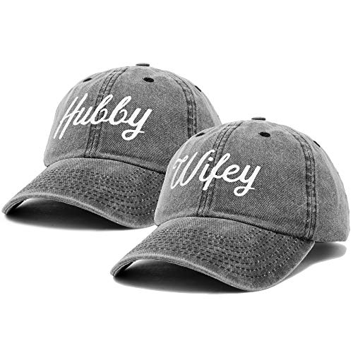 DALIX Wifey Hubby Pärchen Dad Hats Baseball Caps Geschenkset 2 Stück in Washed Black