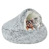 Haustierbett, Rund Plüsch Höhlen-Katzenbett mit Kapuze Flauschig Waschbares Warme Donut Hundebett, für Katzen Welpen-Gray-B||Ø 40cm/16in