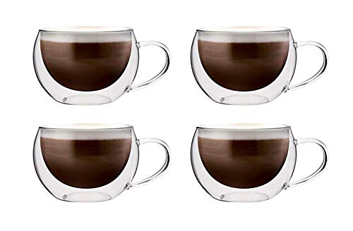 Maxxo Doppelwandige Gläser Cappuccino Set 4X 300 ml Kaffee Thermogläser mit Schwebe-Effekt beständige Kaffeegläser Trinkgläser