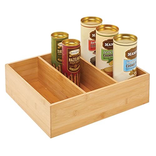 mDesign Teebox – elegante Aufbewahrungsbox mit 3 Fächern aus Bambus – praktische Holzkiste für Teebeutel, Teeei, Gewürze und Co. – naturfarben
