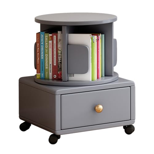TEmkin 1–4-stufiges, um 360° drehbares Bücherregal mit Schublade und Rad, zylindrisches, bodenbewegliches Bücherregal für Kinder und Erwachsene, fördert das Interesse der Kinder am Lesen