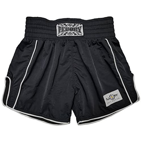 FLUORY Muay Thai Shorts, einfache, stilvolle Boxshorts, weiches glattes Nylon, Kampf, Frapple, Workout-Shorts, schwarz, Small