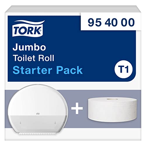 Tork 954000 Tork Starter Pack für Jumbo Toilettenpapier in Weiß inkl. 1 Rolle Tork weiches Jumbo Toilettenpapier T1