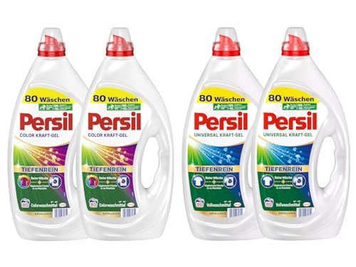 PERSIL Kraft-Gel-Set 4x 80 Waschladungen (320WL) 2x Color & 2x Universal, Flüssigwaschmittel-Set mit Tiefenrein Technologie, für reine Wäsche und hygienische Frische für die Maschine