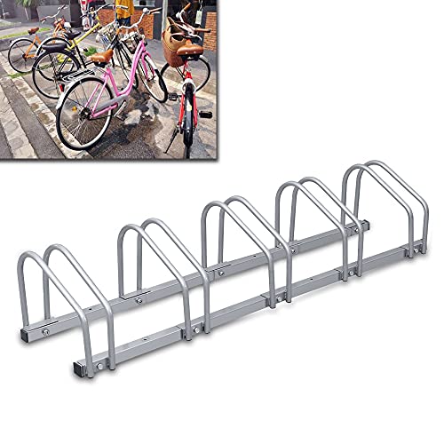SWANEW Fahrradständer Aufstellstände für 5 Fahrräder Boden Wand Montage Metall Platzsparend mit 35-55 mm Reifenbreite Mehrfachständer Platzsparend 130 * 32 * 26cm