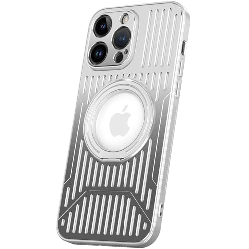 LOXO CASE Hülle für iPhone 15/15 Pro/15 Plus/15 Pro Max, [Luftfahrt-Aluminiumlegierung] Wärmeableitung [kompatibel mit MagSafe] mit 360° Drehbarem Unsichtbarem Ständer,Silver,15 Pro