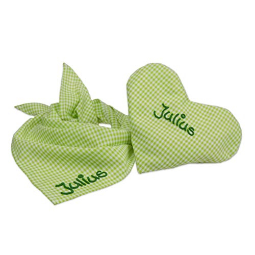 Grünes Baby Geschenkset 2-teilig mit Namen, aus Wärmekissen und Halstuch Geschenk zur Geburt, Taufgeschenk für Mädchen und Jungen
