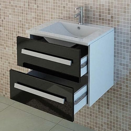Premium Badset Waschtischunterschrank+Waschbecken Badmöbel schwarz hochglanz inkl. Spedition