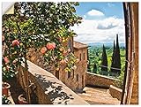 ARTland Wandbild selbstklebend Vinylfolie 80x60 cm Fensterblick Toskana Landschaft Garten Rosen Balkon Natur T4QS