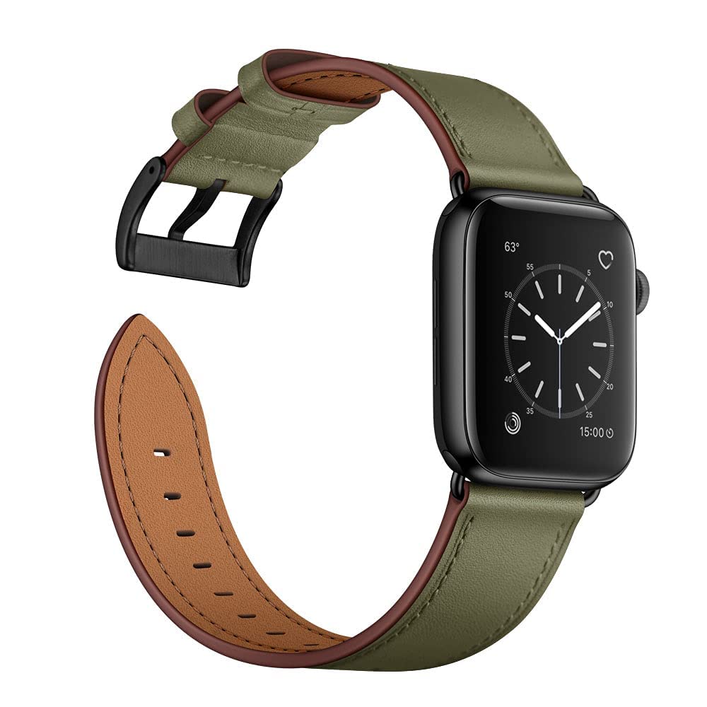 Arktis Lederarmband kompatibel mit Apple Watch (Apple Watch Ultra mit 49 mm) (Series 7 8 mit 45 mm) (Series SE 6 5 4 mit 44 mm) (Series 3 2 1 mit 42 mm) Wechselarmband [Echtleder] - Khaki