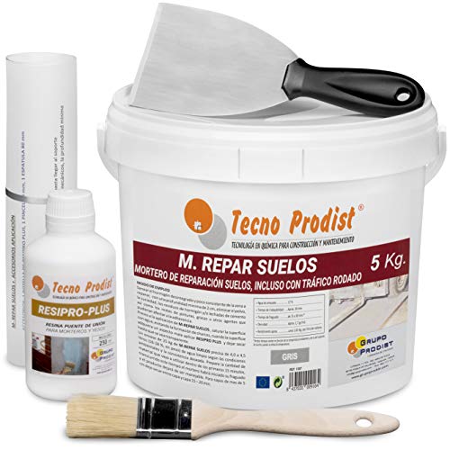 M-REPAR BÖDEN von Tecno Prodist - (5 Kg + Kit) Reparaturmörtel für Beton oder Zementböden, auch befahrbar (in 2 Stunden mit Fahrzeugen befahrbar) + Anwendungszubehör