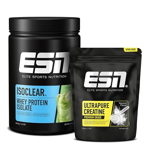 ESN ISOCLEAR Whey Isolate Protein Pulver, Green Apple, 908 g + ESN Ultrapure Creatine Monohydrate, 500 g Kreatin Monohydrat
