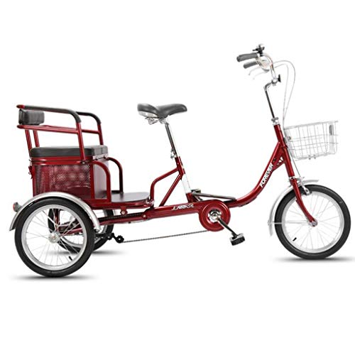 3 Räder Erwachsene Dreirad 16 Zoll 3 Räder Erwachsene Trike Erwachsenenfahrrad Radfahren mit Einkaufskorb Picknicks Übung Herren Damen Cruiser Fahrrad Radfahren (Rot)