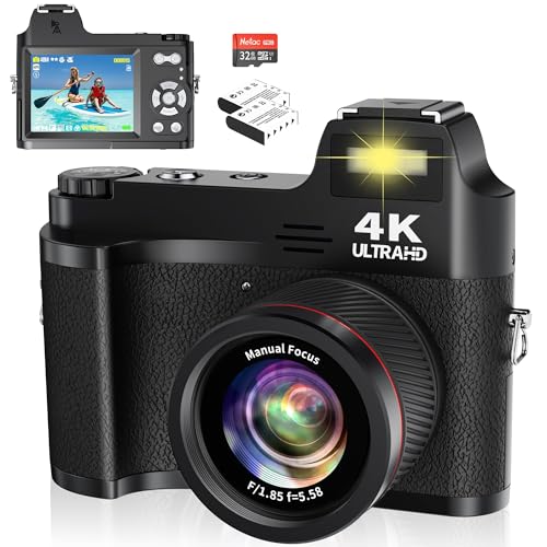 Digitalkamera für Fotografie, 4K, 48 MP, Vlogging-Kamera mit 32 G SD-Karte, wiederaufladbare Point-and-Shoot-Kameras, Videokamera für Kinder/Erwachsene/ältere Menschen/Anfänger