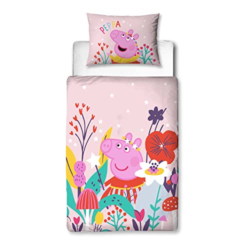 Peppa Pig Offizielles Magic Design Bettwäsche-Set für Kleinkinderbett, wendbar, 2-seitig, inklusive passendem Kissenbezug, Schlafzimmer-Serie, Polycotton (Kleinkind-Bettbezug-Set)