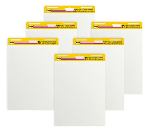Post-It, Tischflipchart Blöcke mit 6 x 30 selbstklebenden weißen Blättern, Weißwandtafel für Meetings und Brainstorming, Meeting Chart, Whiteboard in der Größe 63,5 cm x 77,5 cm, 6 Blöcke