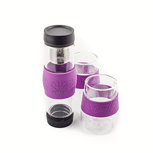 Franquihogar Thermosflasche für Tee-Ei mit Wasserfilter aus Edelstahl + 2 Becher | 500 ml Tee | auslaufsicheres Design | BPA-frei | Innovatives Anti-Verlust-System