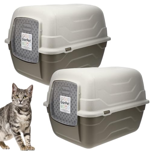 2X Katzenklo mit Deckel Schaufel Aktivkohlefilter - Haube kippbar - große XXL Katzentoilette Katzen WC Klo Doppelpack Sparpaket