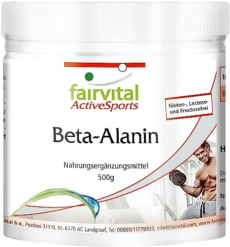 Fairvital | Beta-Alanin - 500 g Pulver, VEGAN - 100% pures β-Alanin ohne Zusatzstoffe - Inklusive Dosierlöffel
