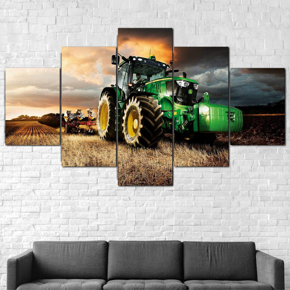 ZHRMGHG Print Canvas 5 Teilig John Deer E Traktor Rasenmäher Landwirtschaft Leinwand Art Wandgemälde Für Home Wohnzimmer Büro Trendig Eingerichtet Dekoration Geschenk