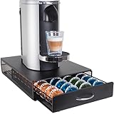 Gadgy Vertuo Kapselhalter für Nespresso | Kaffekapseln Aufbewahrung mit Schublade | Halter für 40 Kaffee Kapseln | Anti-Rutsch-Füße | Schwarzer Metall