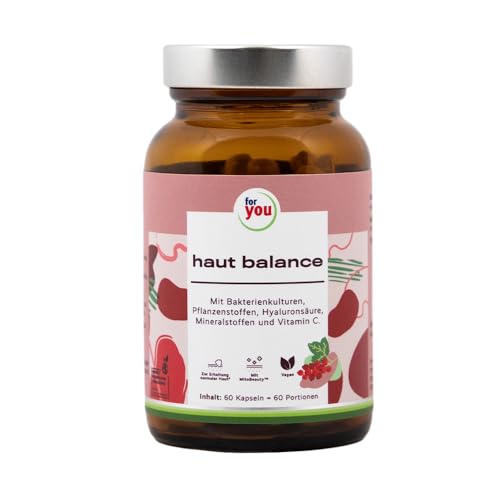 haut balance | 60 Kapseln (40,4 g = 60 Portionen) mit Bakterienkulturen, Pflanzenstoffen, Hyaluronsäure, Mineralstoffen und Vitamin C