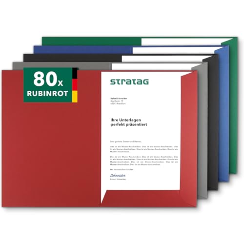 Präsentationsmappe A4 in Rubinrot 80 Stück (wählbar) - erhältlich in 7 Farben - direkt vom Hersteller STRATAG - vielseitig einsetzbar für Ihre Angebote, Exposés, Projekte oder Geschäftsberichte