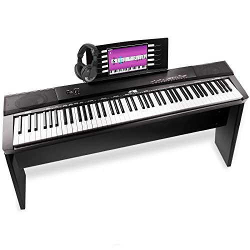 MAX KB6W E Piano 88 Tasten, Set, feststehendes Stage Piano Keyboard mit Kopfhörer, Anschlagdynamik, USB Midi Anschluss, Sustain Pedal, Digital Piano, E Klavier, Studio Midi Keyboard - Schwarz