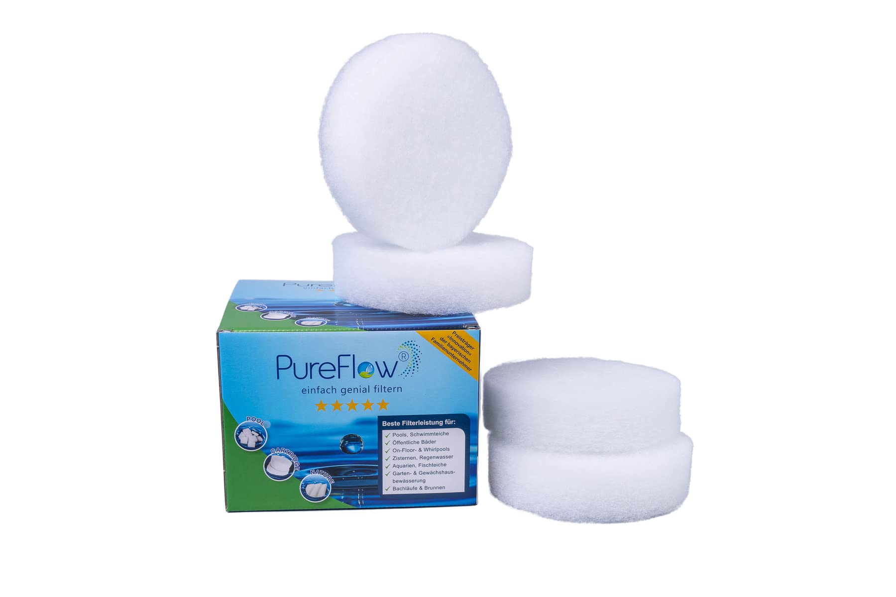PureFlow Skimmerfilter Ø15 (4 Filter) für Skimmerkörbe bis zu 15cm Bodendurchmesser, ideal für alle Pools und Frame Pools, entfernt selbst feinste Verschmutzungen und kleinste Insekten