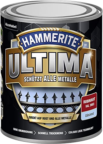 5379728 Hammerite ULTIMA Metallschutz Lack Rost 750ml Glänzend Rubinrot RAL 3003