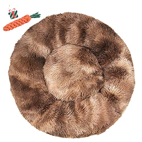 Fansu Hundebett rund Hundekissen Plüsch weichem Hundesofa rutschfest Base Katzenbett Donut Größe und Farbe wählbar (110CM,Tie-Dye braun)