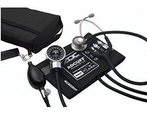 Taschen-Aneroid-/Klinikerstethoskop-Set für Erwachsene ADC Pro's Combo III Professional mit Blutdruckmessgerät Diagnostix 778 und Stethoskop Adscope 603 und passender Nylon-Transporttasche, schwarz