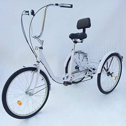 DIFU Dreirad für Erwachsene, 24" Dreirad für Erwachsene Einkaufs -Dreirad Senioren Seniorenrad Senioren Farrad Erwachsenendreirad+Korb (Weiß/Schwarz) (Weiß)
