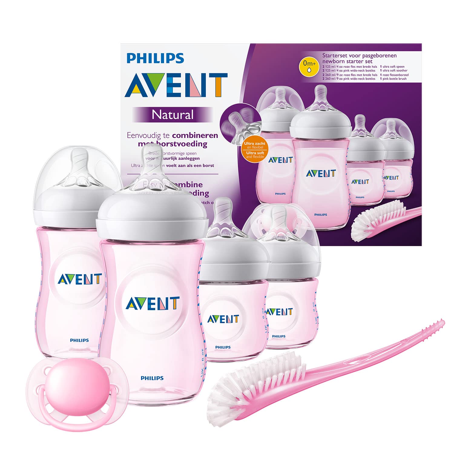 Philips Avent Baby-Fläschchen für Neugeborene, transparent, rosa (Modell SCD301/03)