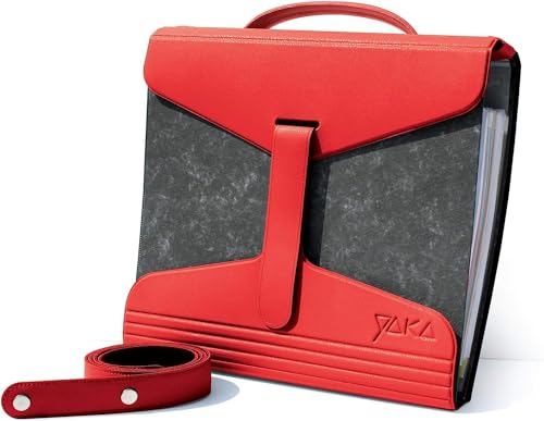YaKa A4 Universal Ordnerhalter, Rot, für Schule, Büro oder Künstler, organisches Leicht-PVC-Portfolio, Organizer mit Riemen und Griff - Passt für 40-80mm dicke A4-Hefte