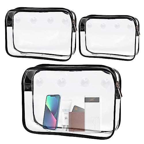 Transparente Tasche für die Reise - Klare Wiederverwendbare Make-up-Tasche 3 Stück,Reisetasche mit großem Fassungsvermögen und Reißverschluss für Strand- und Urlaubsausflüge Hamil