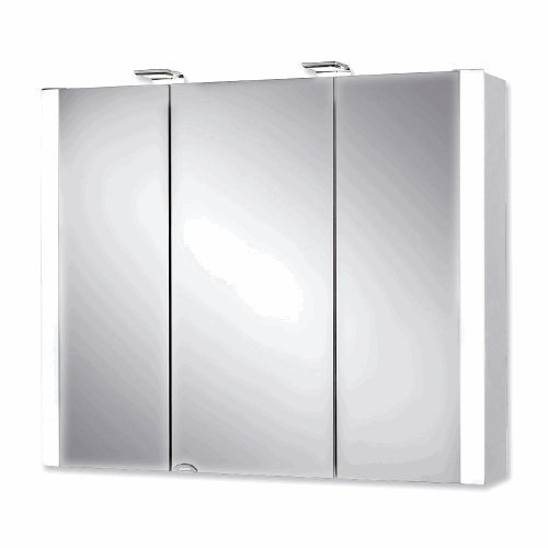 Jokey Spiegelschrank Jarvis 80 cm breit, Badezimmer Spiegelschrank aus MDF, mit LED Beleuchtung und Steckdose | Weiß