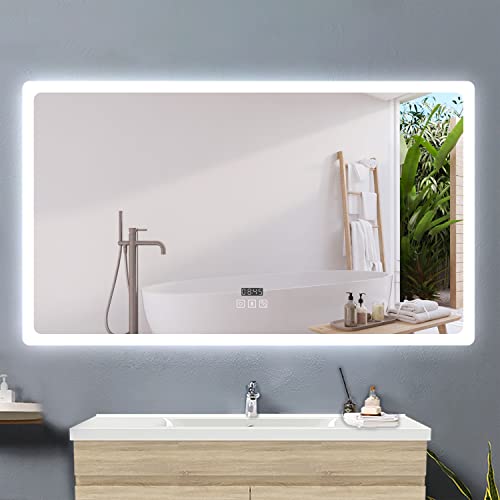 Acezanble Badspiegel mit Beleuchtung 160x80cm LED Spiegel mit Bluetooth Uhr Touch Beschlagfrei Badezimmerspiegel 3 Lichtfarbe Dimmbar mit Memory Energiesparend Wandspiegel Lichtspiegel