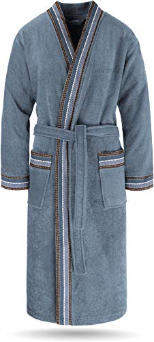 normani Bademantel Set aus 100% Bio-Baumwolle (Bademantel + Handtuch + Waschlappen) für Herren und Damen [S-4XL] Farbe Blau Größe S