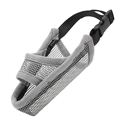 PVC Mesh Soft Dog Muzzle Adjustable Breathable Mesh Muzzle/Dog Mask/Mouth Cover to Prevent Biting Screaming Eating Muzzle for Dogs Grey S