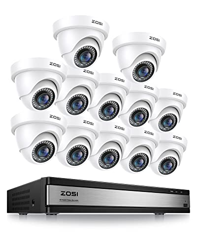 ZOSI 16CH 1080P 2TB DVR Video Überwaschungssystem mit 12x 2MP Dome Sicherheitskamera Set für Innen und Außen, 24m IR Nachtsicht