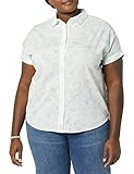Goodthreads Damen Kurzärmeliges Blusenhemd aus Gewaschener Baumwolle, Elfenbein Purpur Aquarell, M