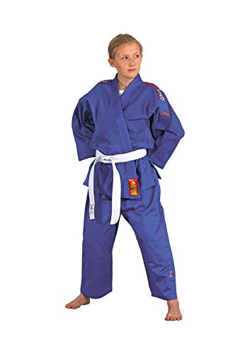 DanRho Judoanzug Yamanashi mit Schulterstreifen, blau, Größe:120 cm;Farbe:Blau