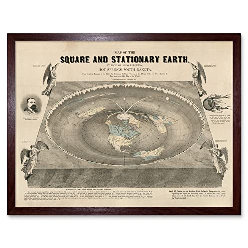 Orlando Ferguson Vintage Map of the Square and Stationary Earth Flat Earth Art Print Framed Poster Wall Decor 12x16 inch