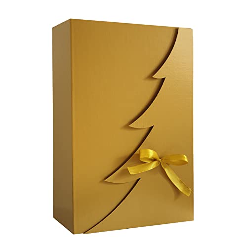 Premium Goldene Weihnachtsbaum Geschenkbox – 12 Stk - 30x20x10 cm | Eingetragenes EU-Design | Satinband | Nachhaltige Verpackungslösung