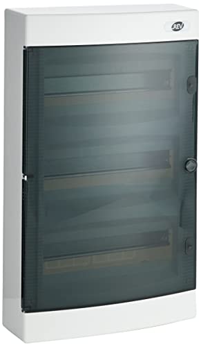 REV KLEINVERTEILER Aufputz ǀ AP-Sicherungskasten 3-reihig mit 36 Modulen ǀ Verteilerkasten IP40 ǀ Farbe: weiß mit Tür transparent